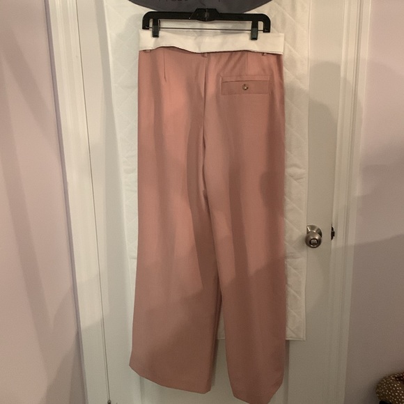 Zara mid waist full length fold down waist trousers in pinky/salmon colour - Picture 4 of 4